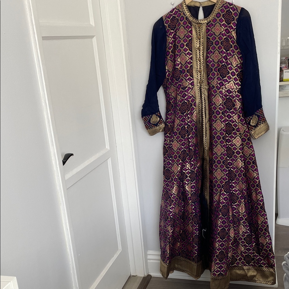 Indian, Pakistani afghani Elegant Purple and Gold Long Kurta Dress - Picture 2 of 12